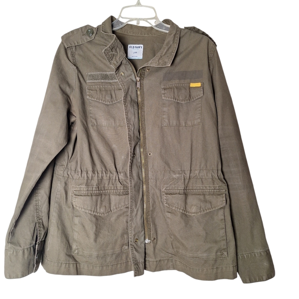 Old Navy Women Large Olive Green Full‎ Zip Military Utility Jacket Pockets